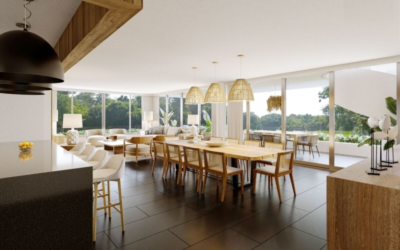 Condominium with garden, cenote, pool, 400 meters from the beach, on the golf course, pre-construction-sale Playacar