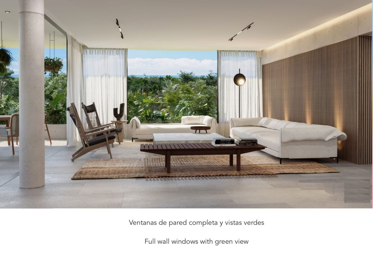 Departamento de 324 m2, con jardin, cenote, alberca, a 400 metros de la playa, en campo de golf, pre-construccion-venta Playacar