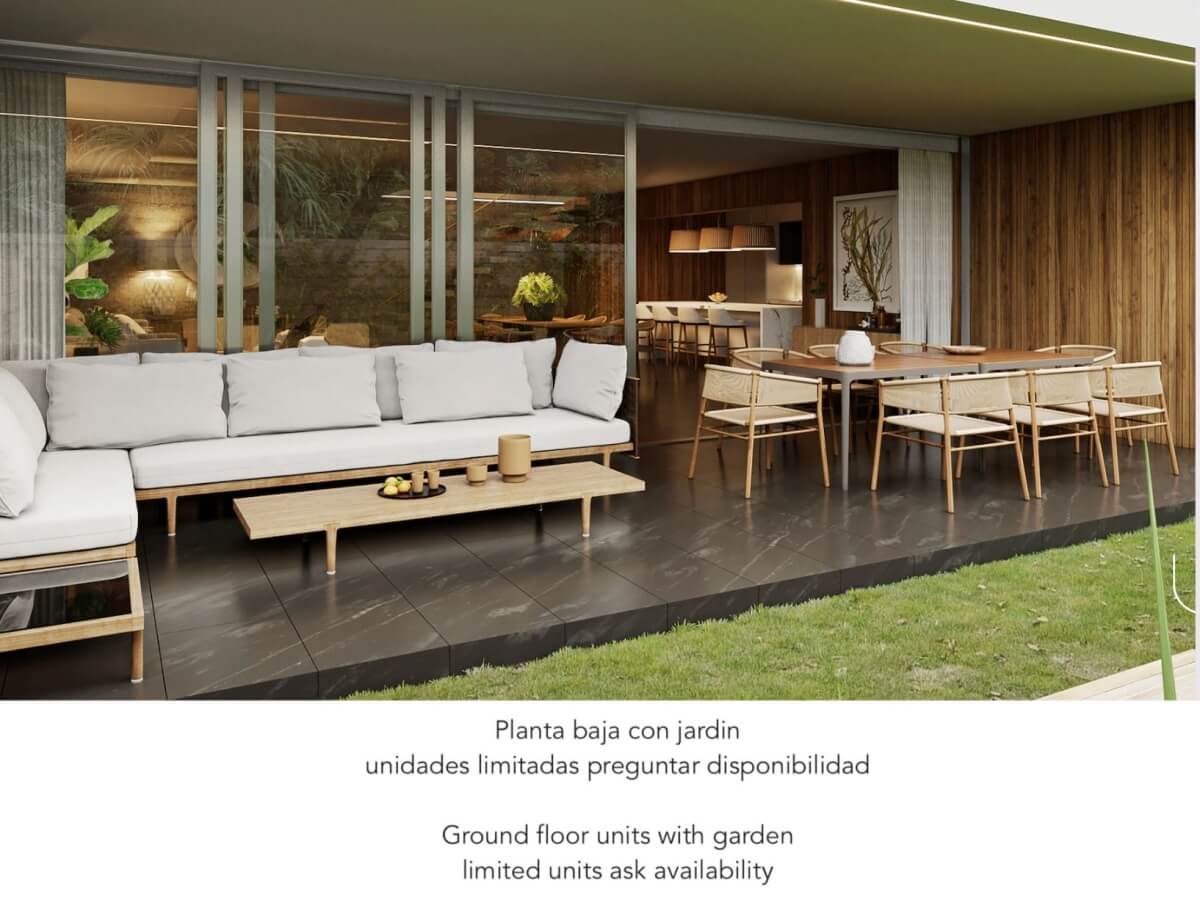 Departamento de 324 m2, con jardin, cenote, alberca, a 400 metros de la playa, en campo de golf, pre-construccion-venta Playacar