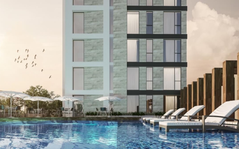 Penthouse 50 meters from the sea, smart home system, gym, kids club, pool, grill, for sale Costa Mujeres Cancun.