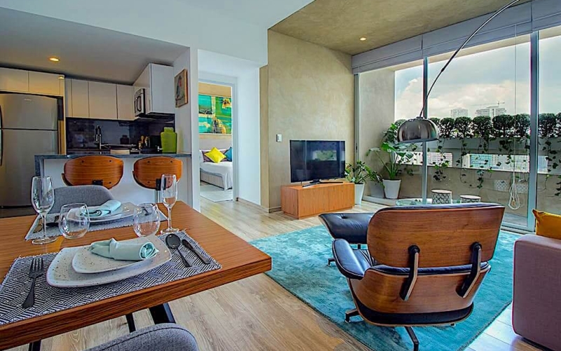 Apartment with terrace and garden, 4 parking spaces, swimming lane, gym, playground, green areas, pre-construction, for sale in Santa Fe, Me