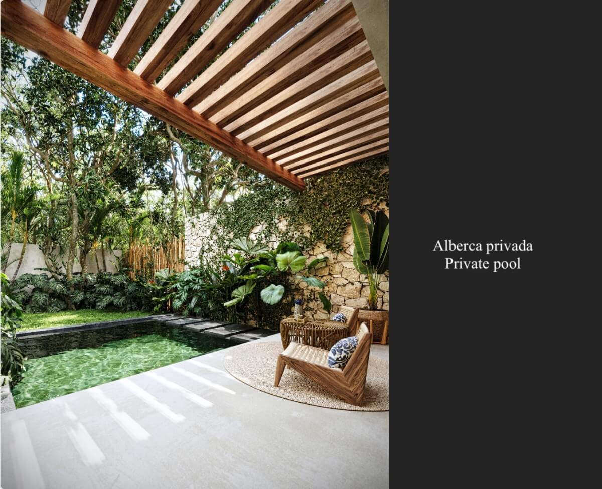 Luxury villa with pool, jacuzzi, and terrace for sale in Tulum.