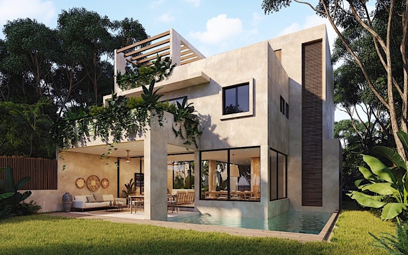 5 bedroom villa, private pool, jacuzzi, luxury finishes, roof top, ground floor bedroom, pre-construction for sale in  Aldea Zama, Tulum.