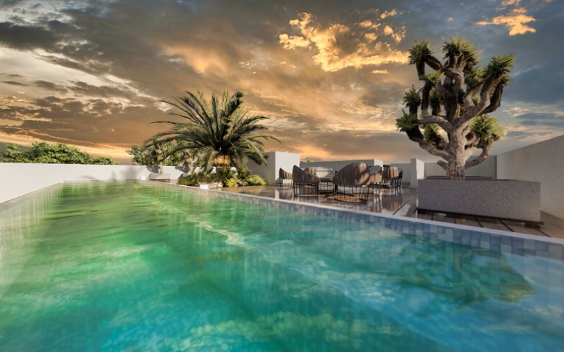 Condo with terrace 650 meters from the sea, infinity pool, outdoor gym, barbecue area, pre-construction, for sale Santa Cruz, Huatulco.