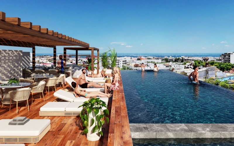 Apartment with terrace, rooftop with pool, jacuzzi, gym, coworking, concierge, pre-construction, for sale, Playa del Carmen,  downtown.
