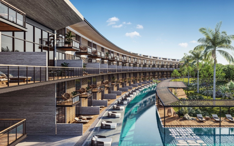 Double height condo, in golf course with beach club, double terrace, TV room, in Corasol, Playa del Carmen, pre-construction.