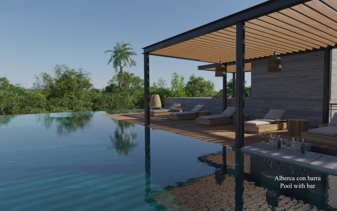 Penthouse 350 meters from the beach, ocean view pool, art gallery, unique design, roof garden with jacuzzi, for sale in Playa del Carmen.