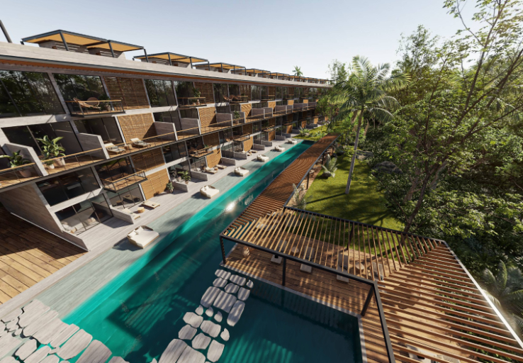 Beachfront condo, ground floor. spa, beach club, gym, for sale in Playa del Carmen.