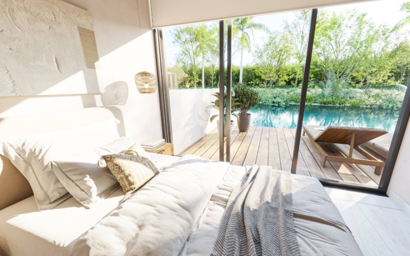 Condominium with swim up, enter the pool from your terrace, with beach club, golf course, for sale, Corasol, Playa del Carmen, pre-construct