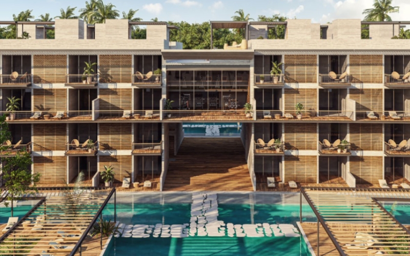 High rise condominium, with triple terrace, service room, TV room, with beach club, golf course, for sale, Corasol, Playa del Carmen, pre-co