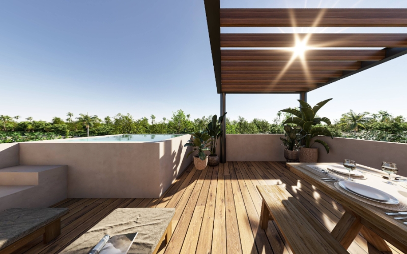 Penthouse with triple terrace, 2 balconies, TV room, service room, with beach club &amp; golf course, for sale, Corasol, Playa del Carmen, pre-c