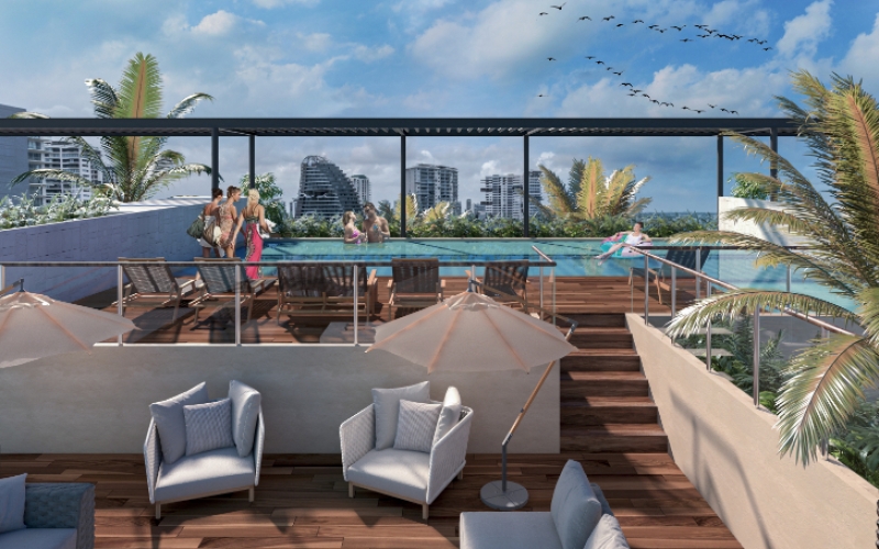 Condominio con jardin privado, alberca infinity, jacuzzi, snack bar, cuarto de servicio, pre-construccion, Puerto Cancun