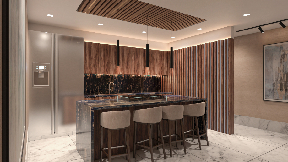 Condo con alberca, terraza, simulador de golf, en venta, Puerto Cancun, Cancun.