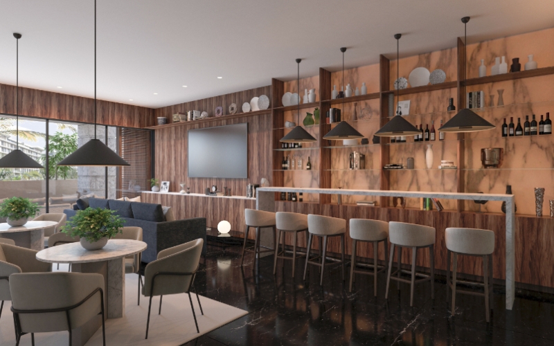 Departamento con cuarto de servicio con ba&ntilde;o, vista panor&aacute;mica, alberca infinity, jacuzzi, snack bar,  pre-construccion, Puerto Cancun.