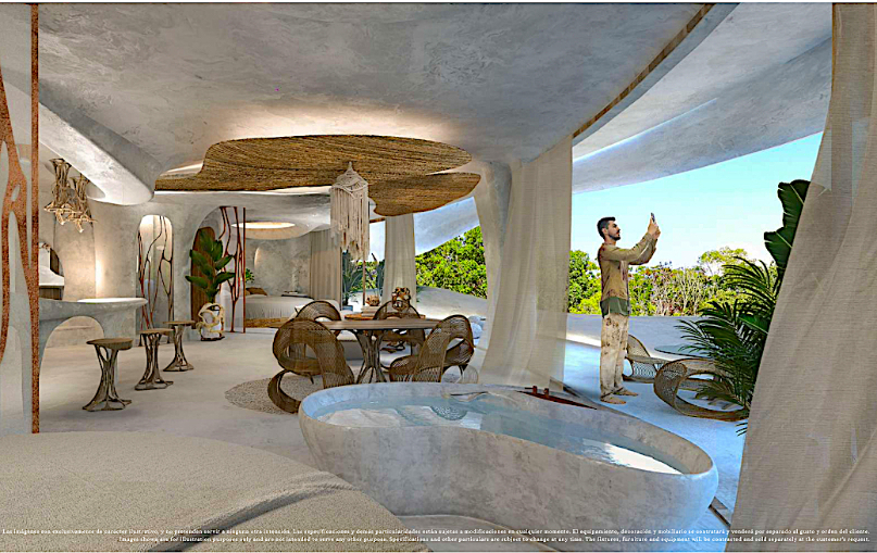 Apartment with unique design, 40 m2 terrace, spa, restaurant, art gallery, luxury hotel, for sale Tulum Hotel Zone