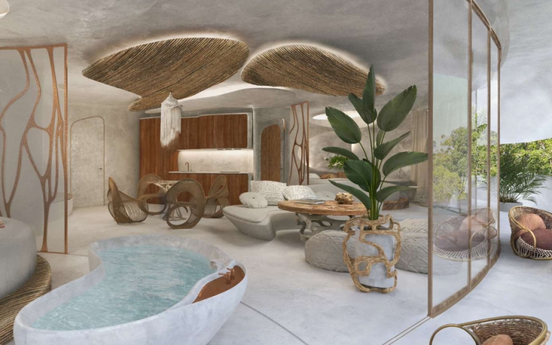 Iconic design residence with 38 m2 terrace, spa, restaurant, art gallery, luxury hotel, for sale Tulum Hotel Zone