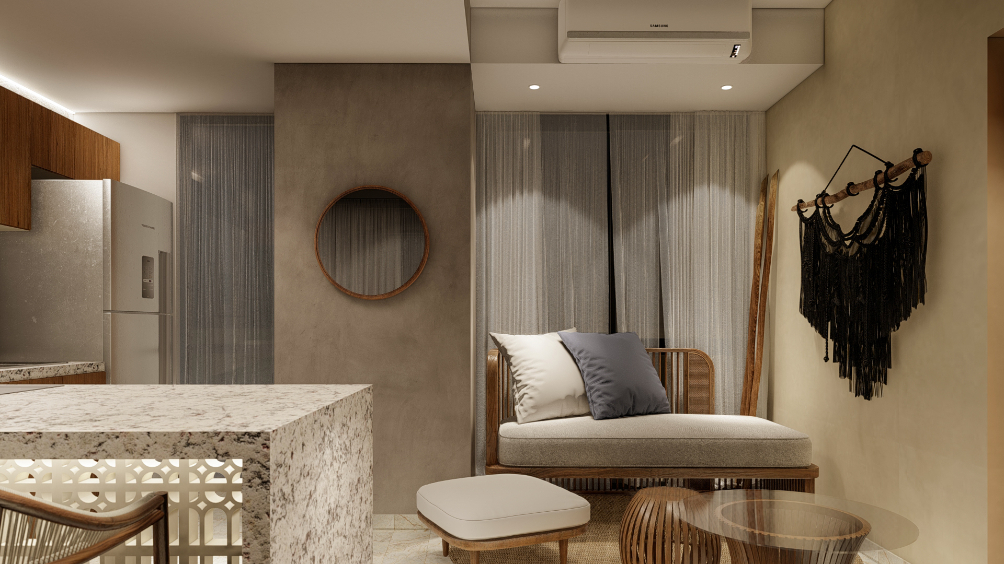 Condo with art walk, shopping area, open air cinema, hotel amenities, in Tulum, sale.