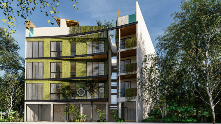 Condo with art walk, shopping area, open air cinema, hotel amenities, in Tulum, sale.