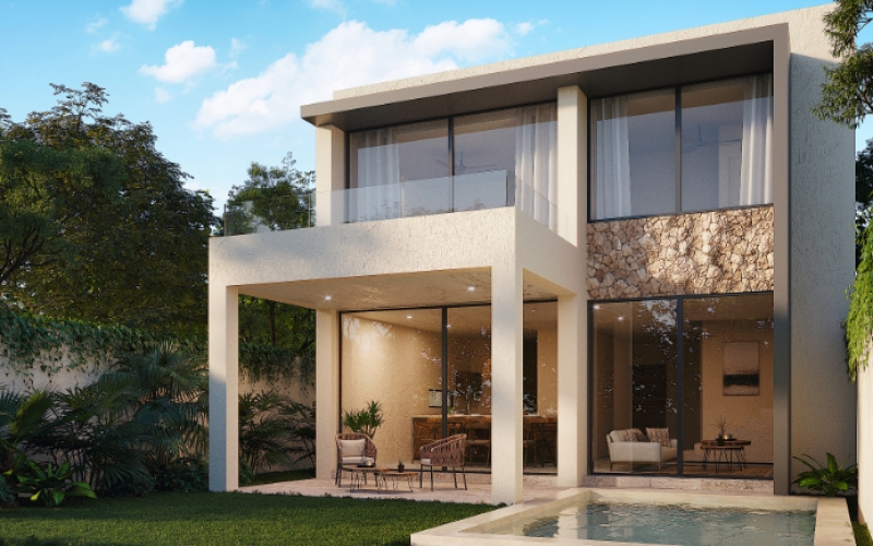 Casa con jardin y alberca privada, residencial de lujo con amenidades para toda la familia, en venta, Valenia, Playa del Carmen.