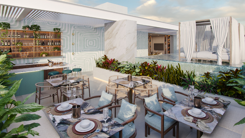 Ocean view apartment with beach club,  bocce ball , for sale Chicxulub Puerto, Merida