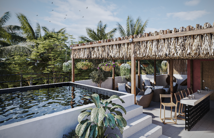 Condominium with balcony, oceanview infinity pool and jacuzzi for sale, downtown area, in Cozumel, Quintana Roo.