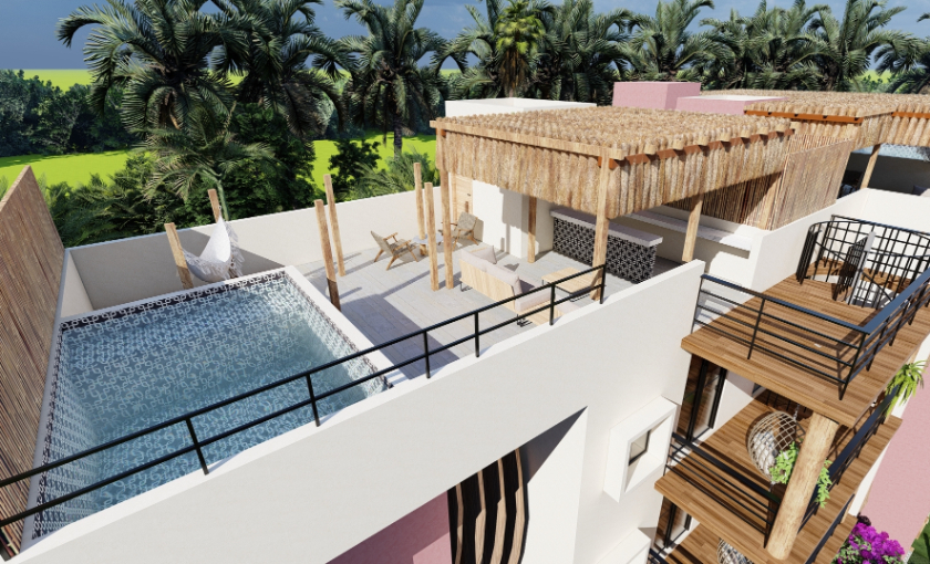 Condominium with balcony, oceanview infinity pool and jacuzzi for sale, downtown area, in Cozumel, Quintana Roo.
