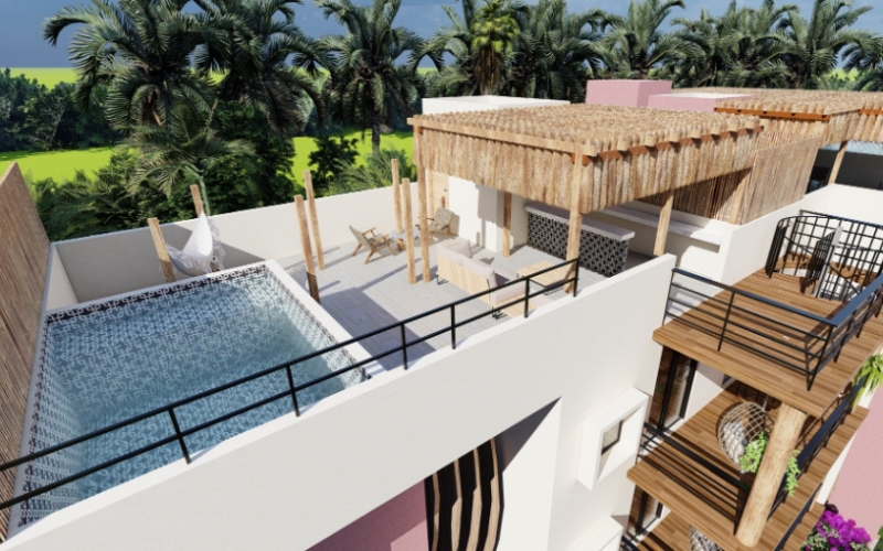 Penthouse with private pool, roof top pool and grill area, hammock zone, palapa, pet friendly, pre-construction for sale in Cozumel