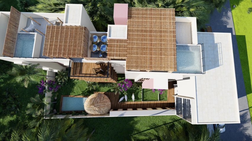 Penthouse with private Jacuzzi, near the beach, room &amp; pool service, fire pit, playground for children, hammock area, surrounded by green, 1
