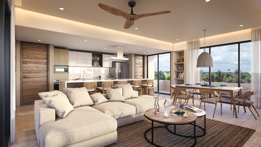 Beachfront condominium furnished with Jacuzzi, pre-construction, for sale in Puerto Morelos.