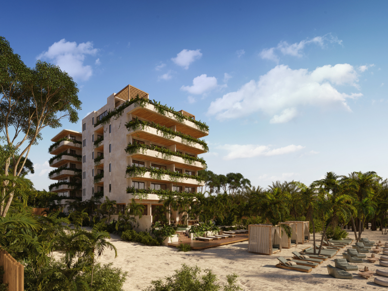 Ocean view penthouse, jacuzzis, lock off system, private beach, gym, pet area, and more pre-construction, Puerto Morelos for sale.