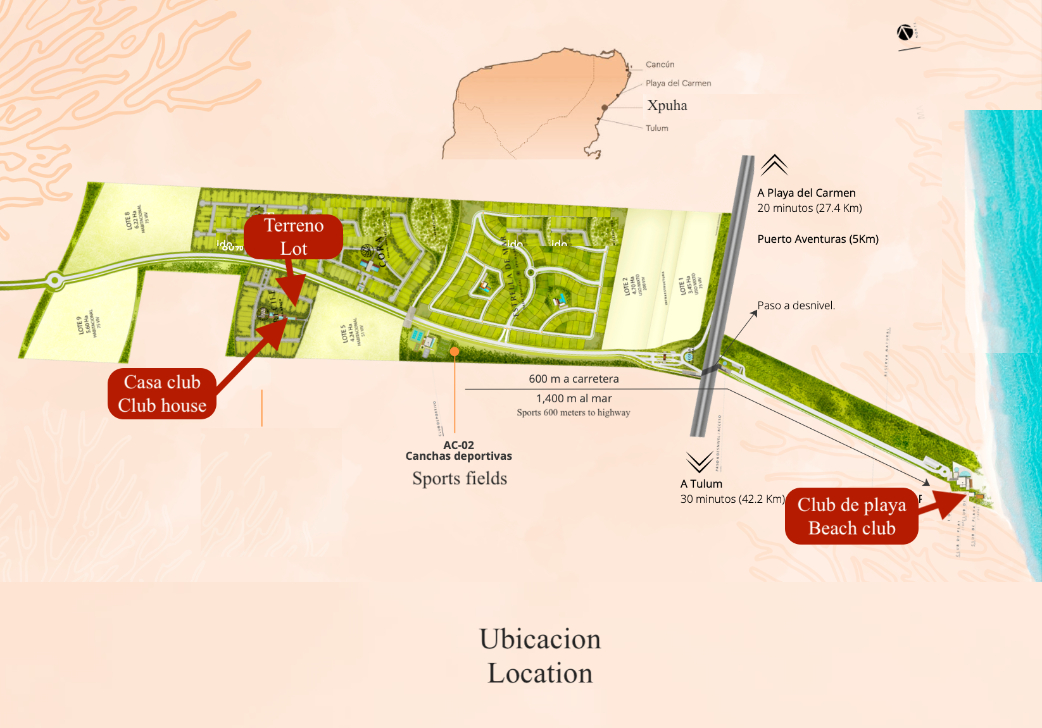 Residential land in gated community with amenities for sale inside Aldea Zama Tulum