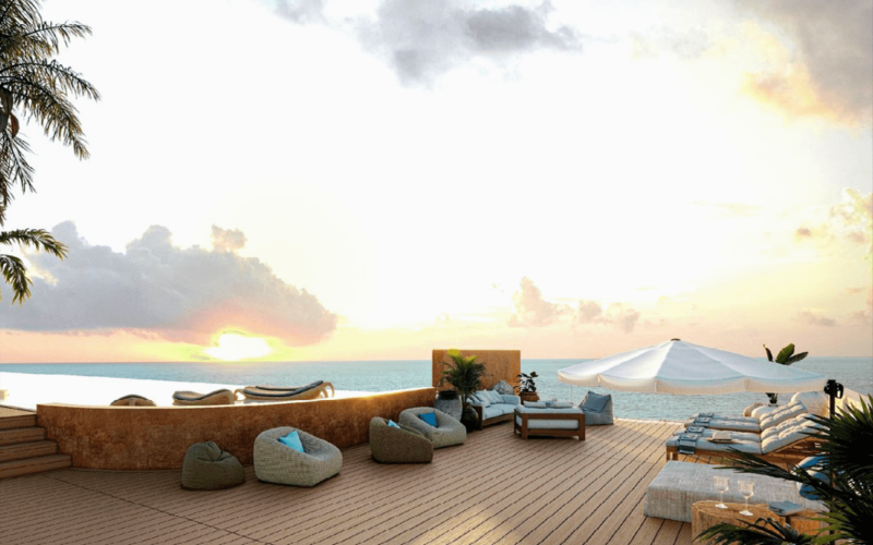 Apartment with ocean views from the common pool, barbecue area, access to the beach, under construction, for sale Tankah Tulum.???????