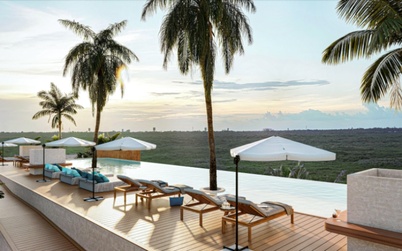 Apartment with common terrace overlooking the sea, barbecue area and pool, access to the beach, pre-construction, for sale Bahia Tankah