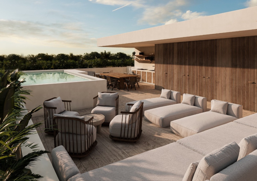 Departamento con 2 albercas privadas, frente al mar, en venta, Tankah, Tulum