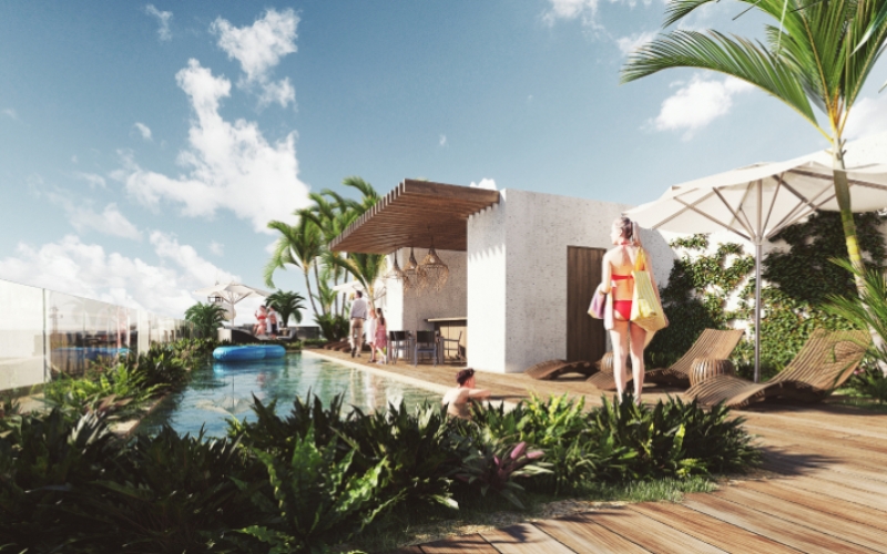 Departamento a 5 minutos de la playa con jacuzzi, 2 albercas, area de yoga, gimnasio, coworking, en venta Playa del carmen