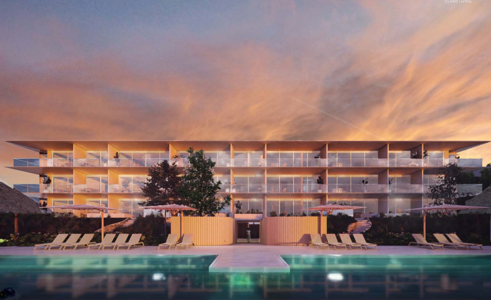 Ocean view condo, 4 bedrooms, private pool and garden, in front of the marina, pre-construction, for sale, South Hotel Zone Cozumel.