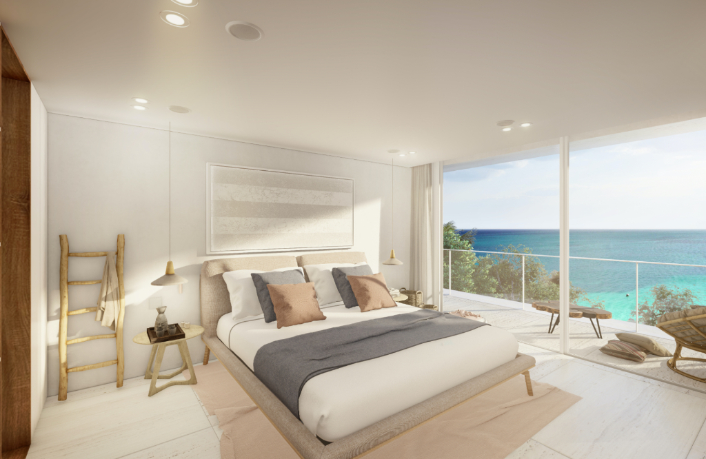 Ocean view condo, 4 bedrooms, private pool and garden, in front of the marina, pre-construction, for sale, South Hotel Zone Cozumel.