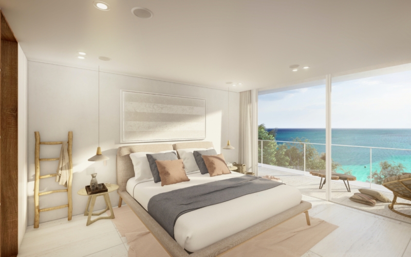 Ocean view condo, 4 bedrooms, private pool and garden, in front of the marina, pre-construction, for sale, South Hotel Zone Cozumel.