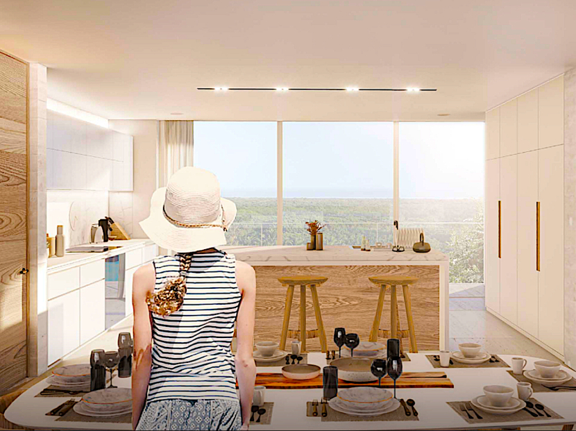 Ocean view condo, 4 bedrooms, private pool and garden, in front of the marina, pre-construction, for sale, South Hotel Zone Cozumel.