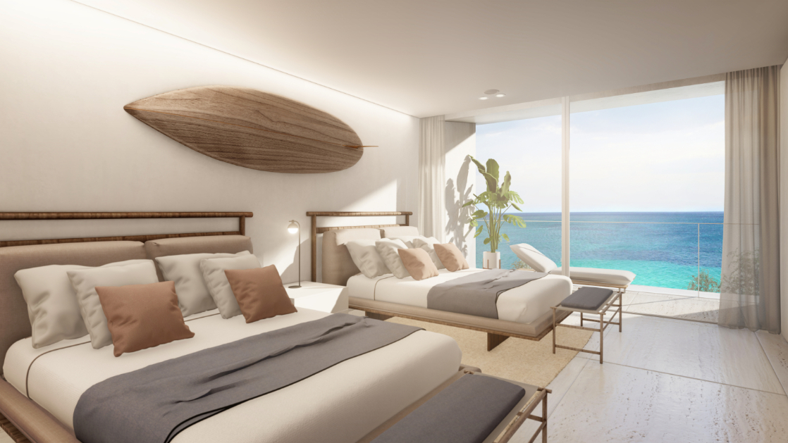 Ocean view condominium, perimeter terrace, marina front, ocean view pool, marble floor, pre-construction in South Hotel Zone, Cozumel.