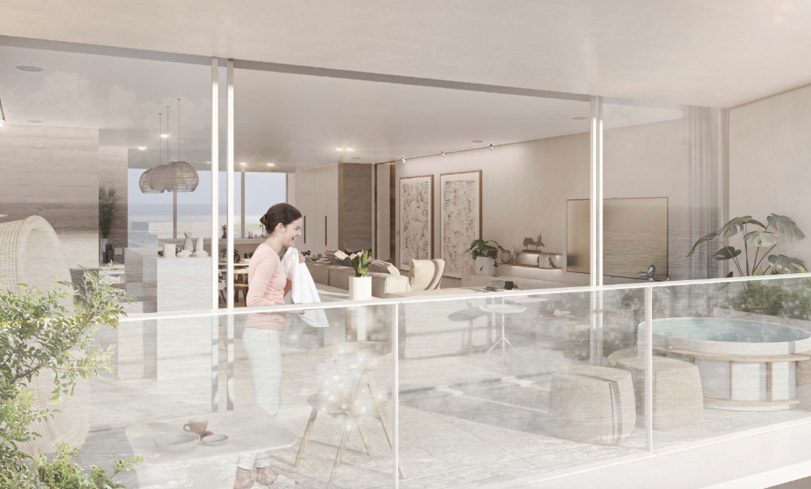 Ocean view condominium, perimeter terrace, marina front, ocean view pool, marble floor, pre-construction in South Hotel Zone, Cozumel.