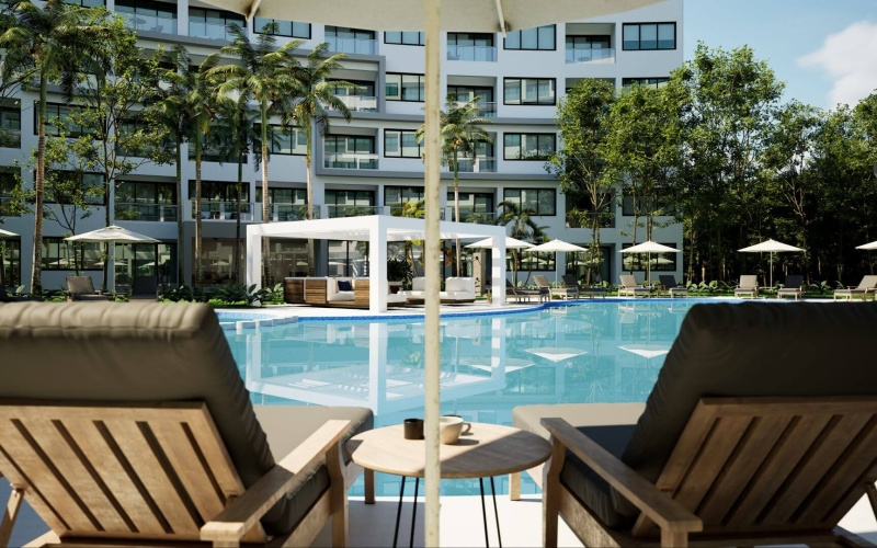 Condominium with lock off, terrace, cellar and laundry room, overlooking the forest, spa, sports courts, pool, jacuzzi, children&amp;#39;s club, in