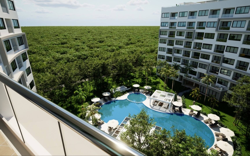 Apartment with lock off, terrace, cellar and laundry room, overlooking the forest, spa, sports courts, pool, jacuzzi, children&amp;#39;s club, in Cu