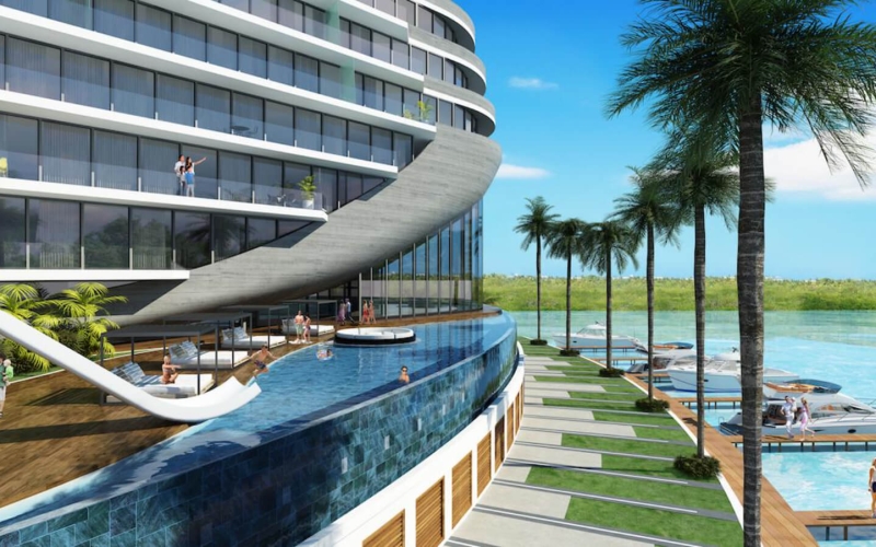 Apartment with beautiful views of the sea and the marina, with amenities: infinity pool, spa, gym, lounge area, event room, lobby