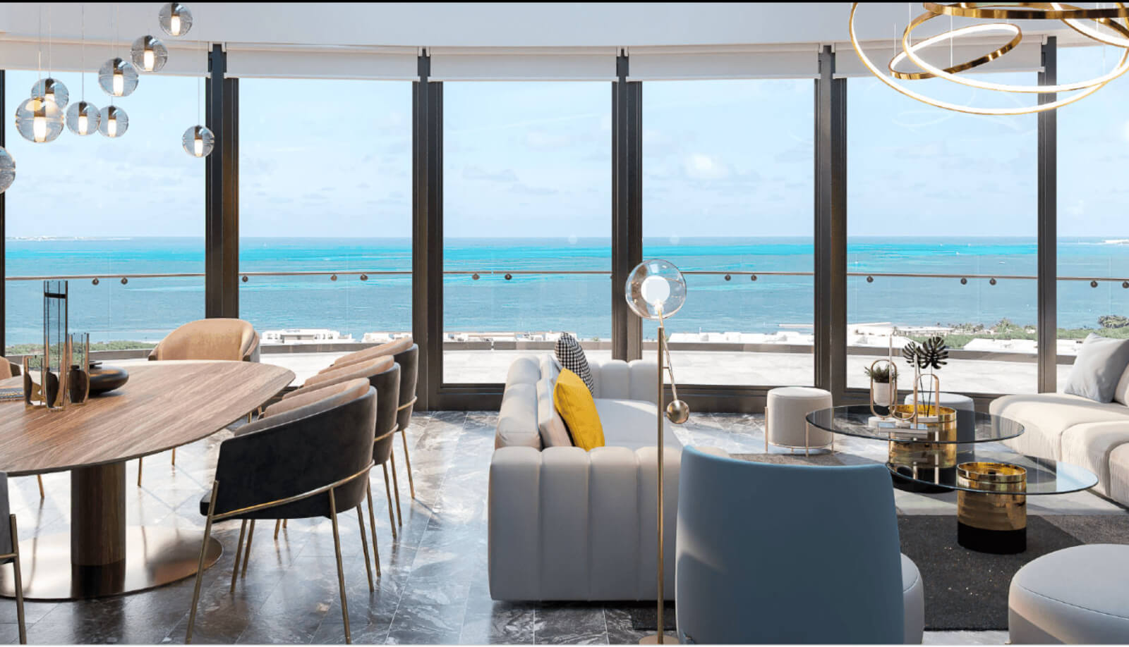 Condo with ocean and marina views, with amenities: infinity pool, spa, gym, lounge area, meeting room, lobby, located in Puerto Cancun
