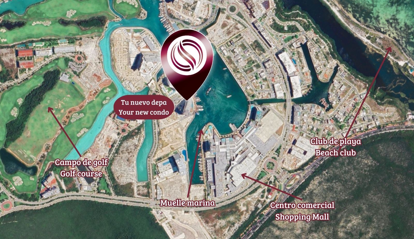 Condo with ocean and marina views, with amenities: infinity pool, spa, gym, lounge area, meeting room, lobby, located in Puerto Cancun