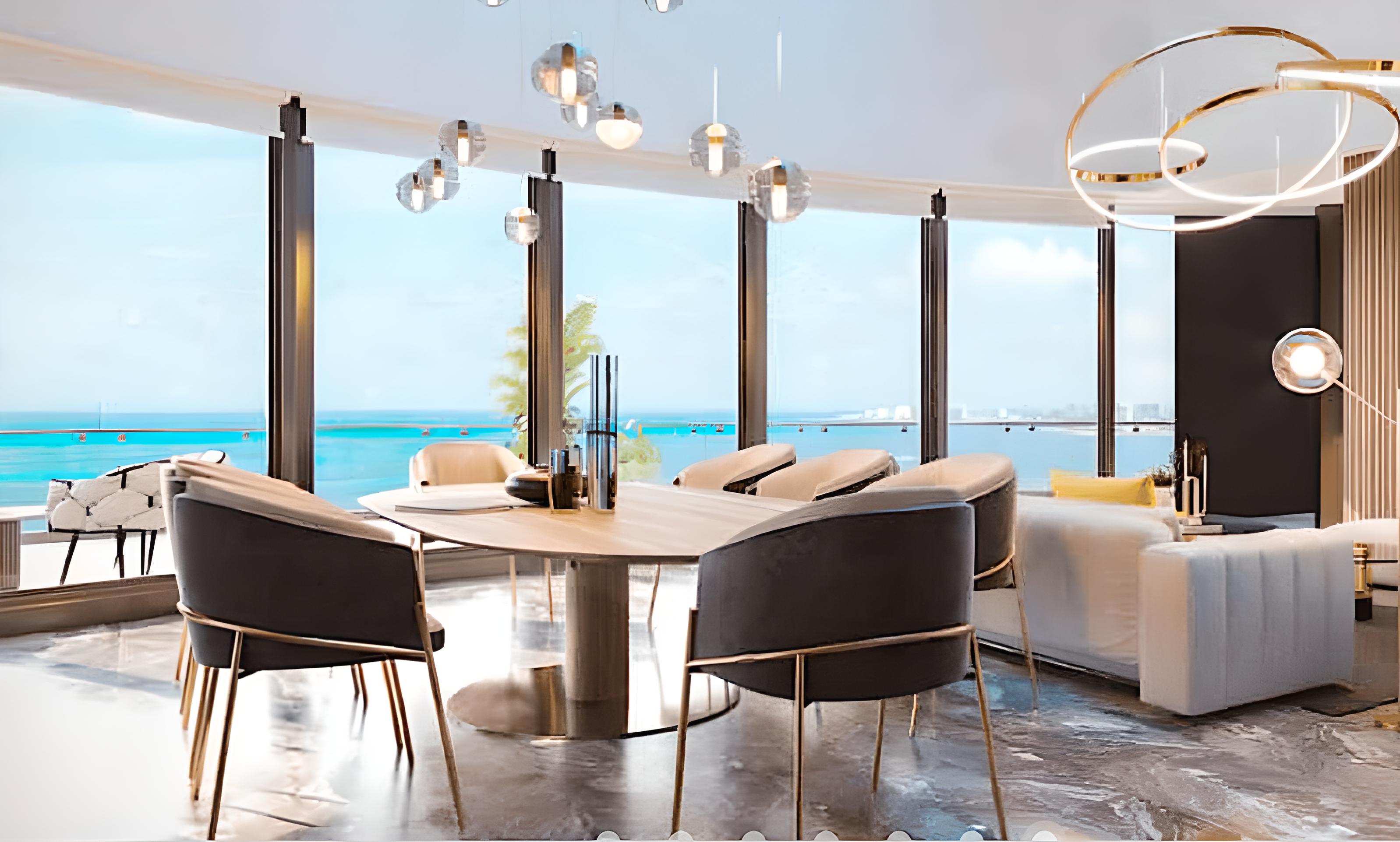 Condo with ocean and marina views, with amenities: infinity pool, spa, gym, lounge area, meeting room, lobby, located in Puerto Cancun