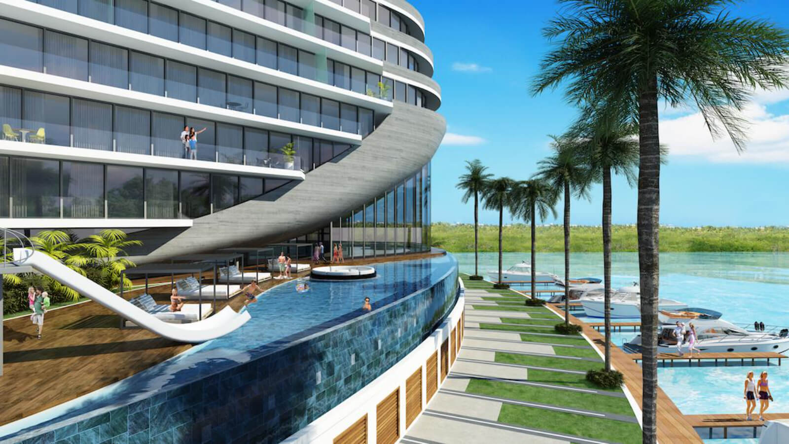 Condo with ocean and marina views, with amenities: infinity pool, spa, gym, lounge area, meeting room, lobby, located in Puerto Cancun