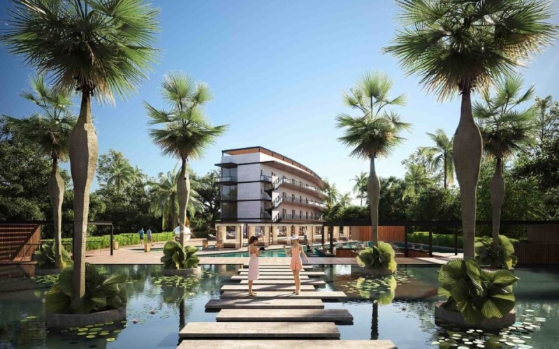 Apartment with concierge, cinema, spa, gym, sky lounge, restaurant, dog area and more amenities in pre-construction, Cancun for sale.