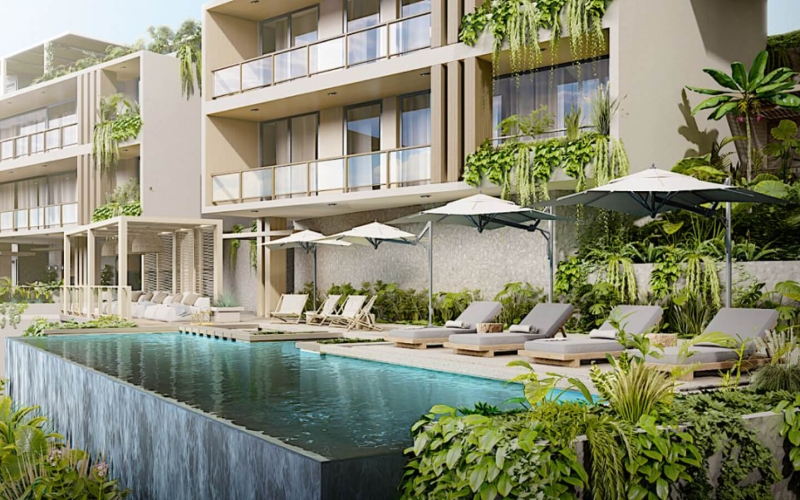 Condo near the beach, common terrace with panoramic view, pool and gym, wheelchairs friendly, under construction, for sale Tangolunda, Huatu